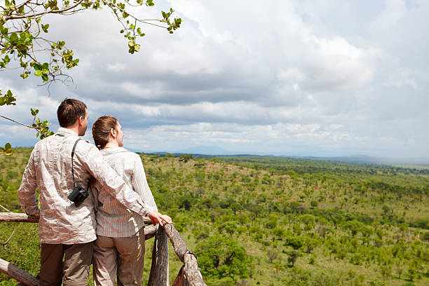 Couple on safari vacation stock photo