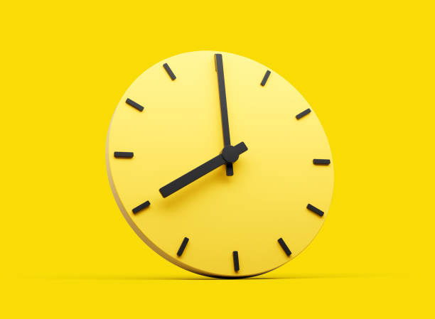 istock 3d Simple Yellow Round Wall Clock 8 O'Clock Eight O'clock On Yellow Background 3d illustration 1787239987
