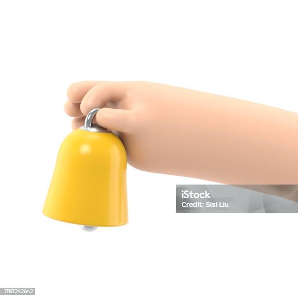 Cartoon Gesture Icon Mockupcartoon Hand Holding Bell3d Rendering On White Background Stock Photo - Download Image Now