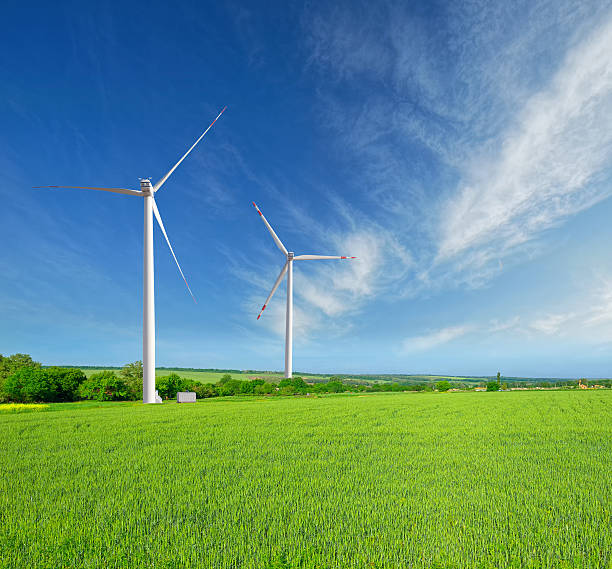 vent puissance et une superbe vue - farm scenics landscape alternative energy photos et images de collection