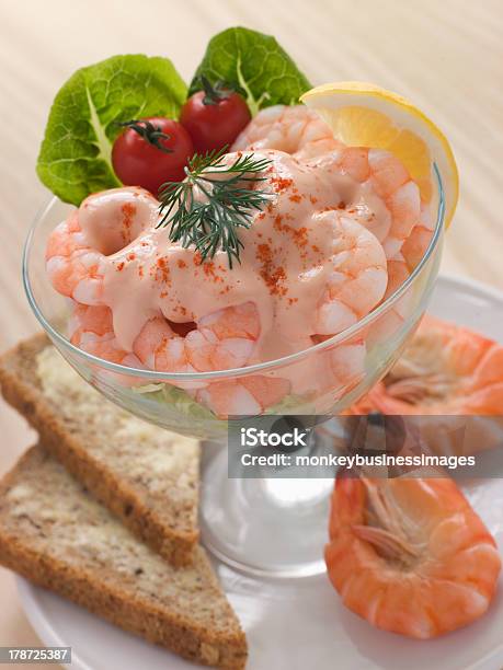 Prawn Cocktail In A Glass With Brown Bread Stock Photo - Download Image Now - Shrimp Cocktail, Drinking Glass, Salad