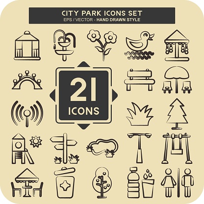 Icon Set City Park. suitable for Building symbol. hand drawn style. simple design editable
