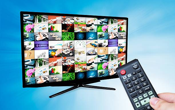 istock TV with multiple images gallery on blue background 178727223