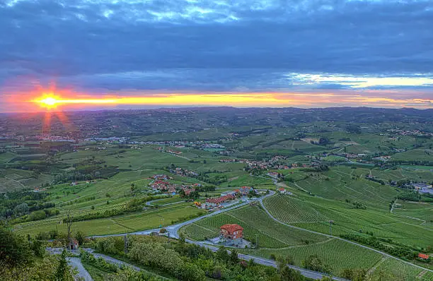 Photo of Early morning and sunrise over hill of Piedmont, Italy.