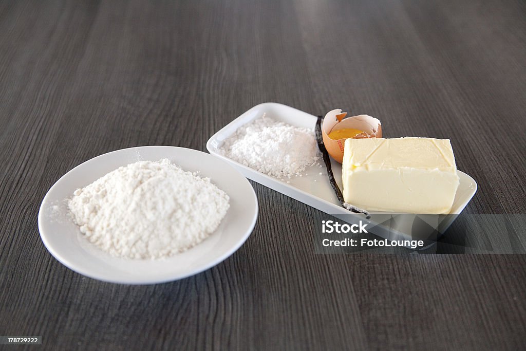 Ingredients dough Shortcrust pastry ingredients Butter Stock Photo