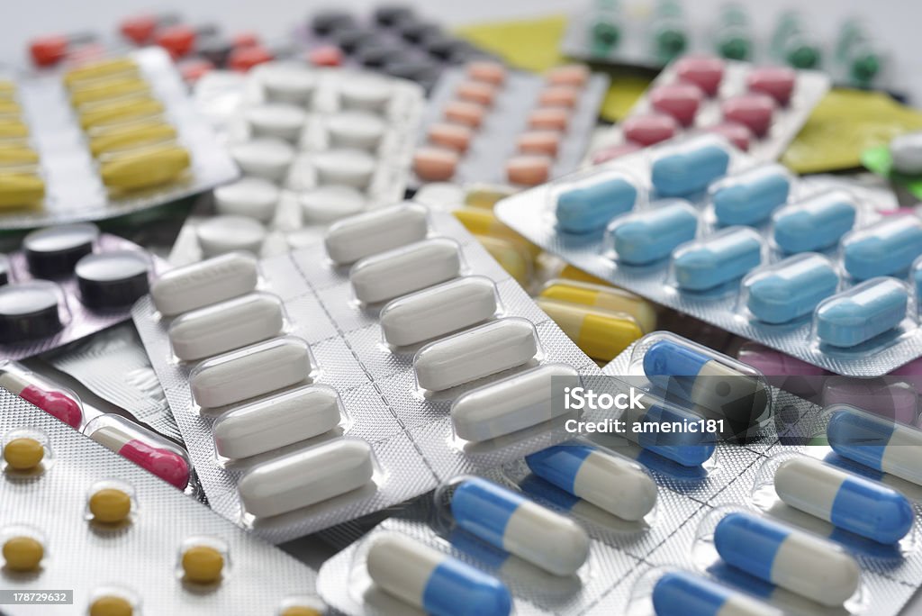 pills pile of many different pills Capsule - Medicine Stock Photo