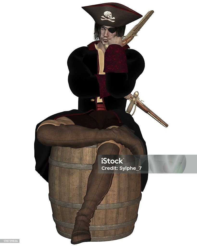 Pirate de Captain assis sur un tonneau - Photo de Adulte libre de droits