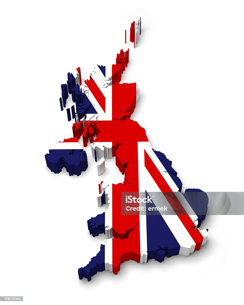 United Kingdom 3D flag map on white United Kingdom 3D flag map on white isolated Blue Stock Photo