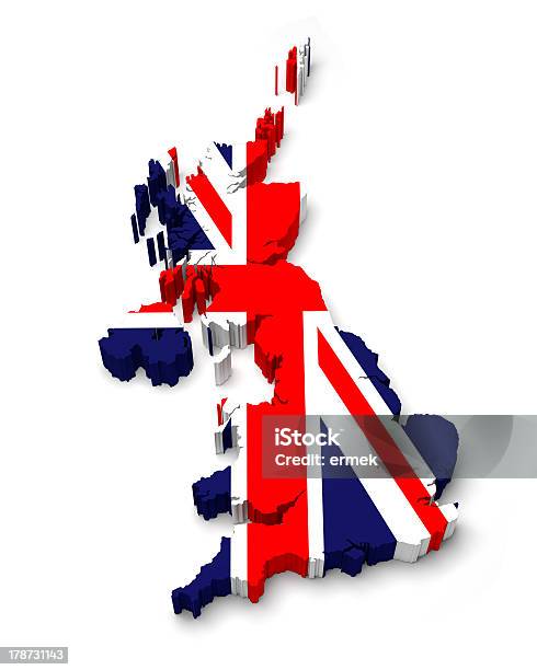 United Kingdom 3d Flag Map On White Stock Photo - Download Image Now - Blue, Computer Graphic, England