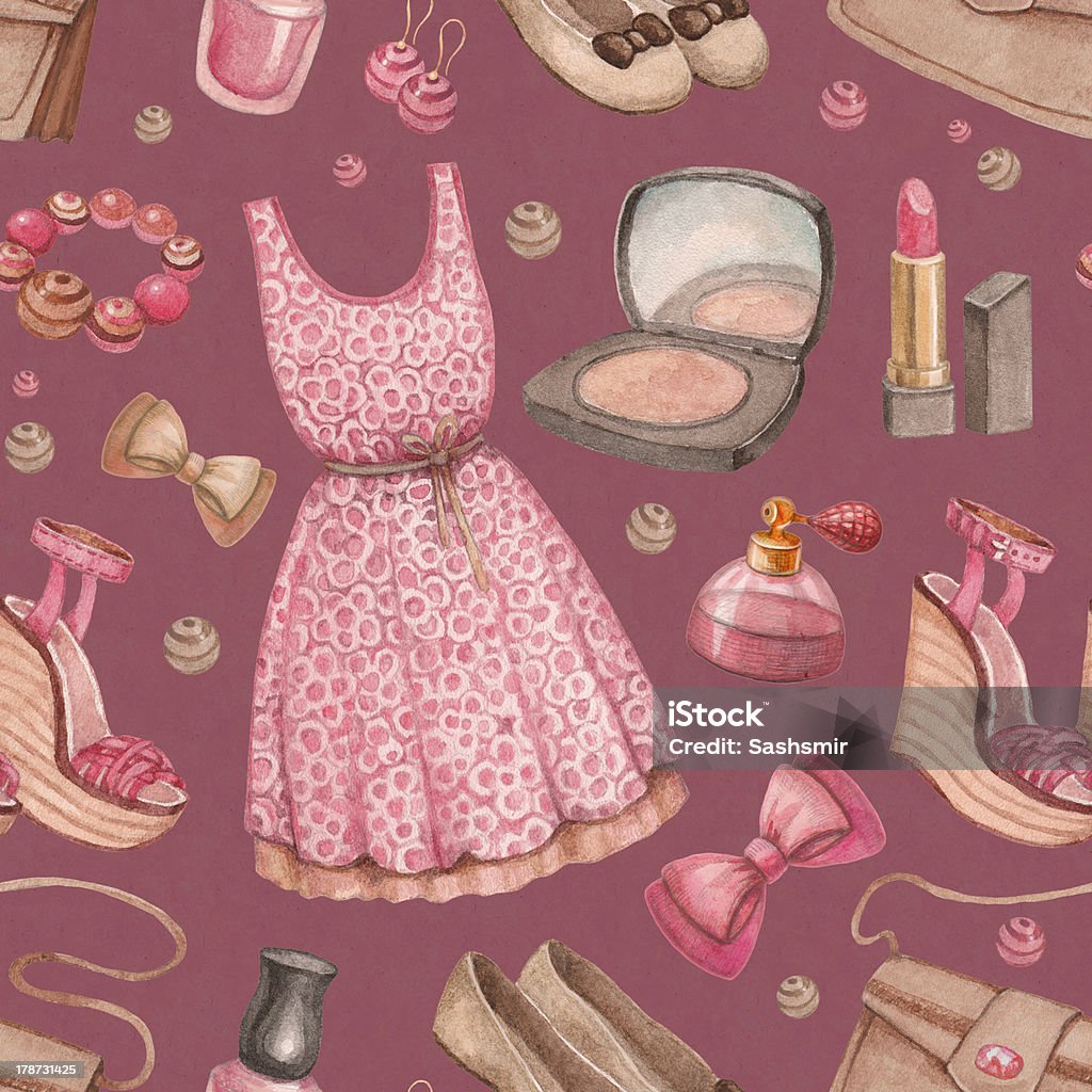 Seamless pattern di moda. Acquerello abiti e accessori - Illustrazione stock royalty-free di Abbigliamento