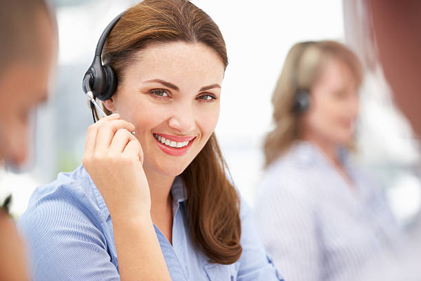 istock Businesswoman wearing headset 178732316