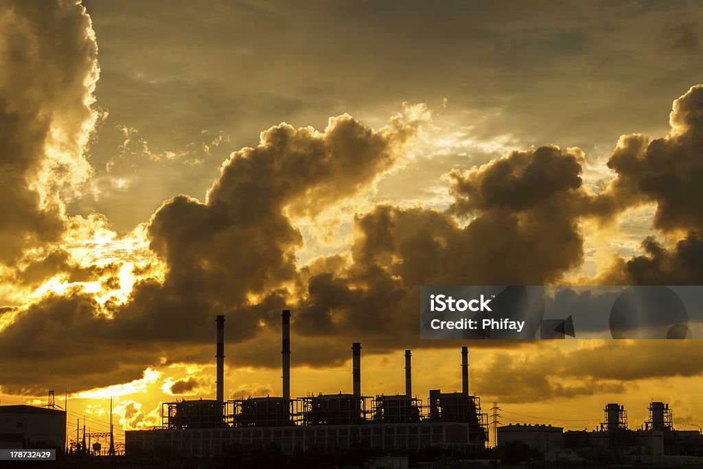 Electric power station at sunrise Backgrounds Stock Photo