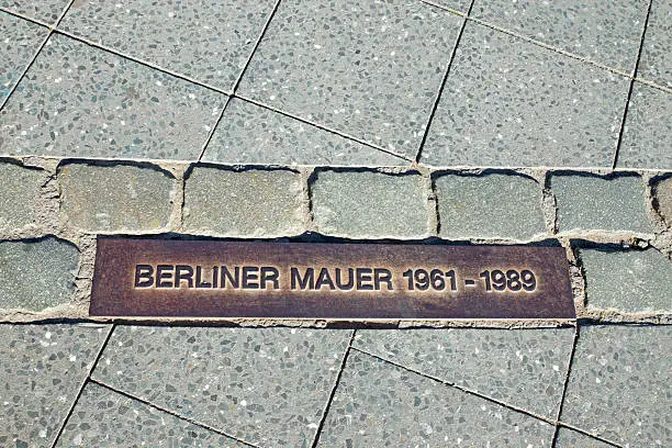 Memorial tablet for the Berlin Wall which marks where the wall once stood