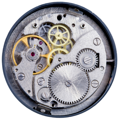mechanic clockwork with gears, spring, ruby