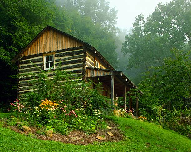 Cabin at Clear Creek Metro Park in Ohio stock photo