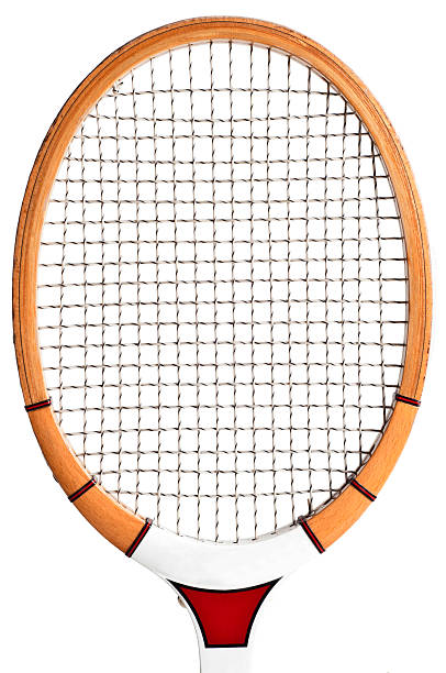 istock Old tennis racket isolated on white. 178734868