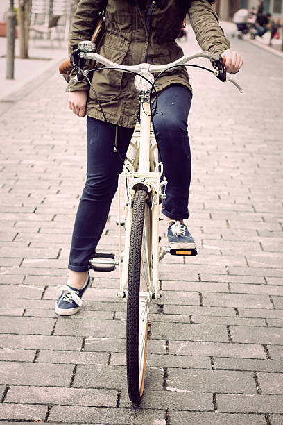 istock Woman on retro bike 178735059