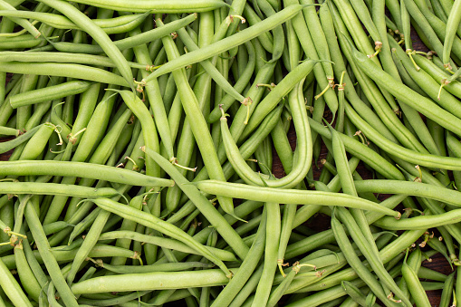 Green beans healthy food fresh cooking. Top view.