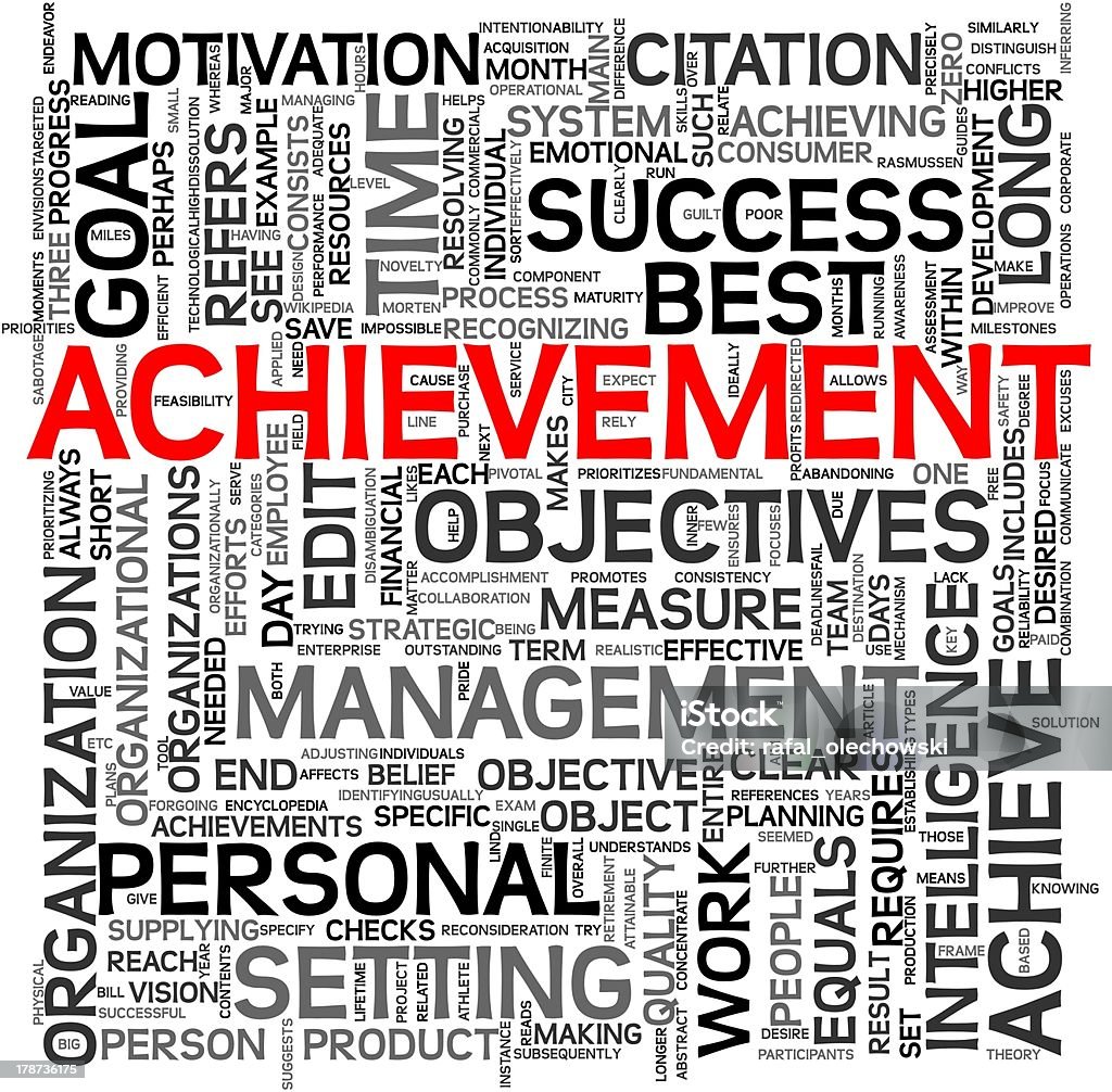 Achievement concept in tag cloud Achievement and success concept related words in tag cloud isolated on white Achievement Stock Photo