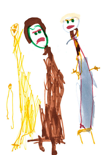 детский рисунок-семья - child art childs drawing painted image stock illustrations