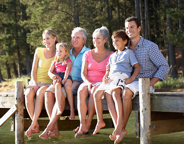 istock 3 Generation family sitting by lake 178736237