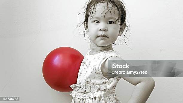 Girl With Red Ball Stock Photo - Download Image Now - Activity, Beauty, Blond Hair