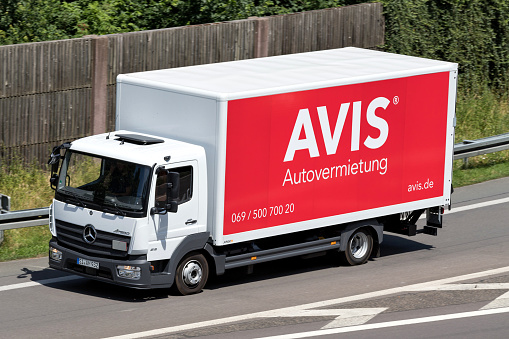 Wiehl, Germany - June 24, 2019: Mercedes-Benz Atego of Avis on motorway