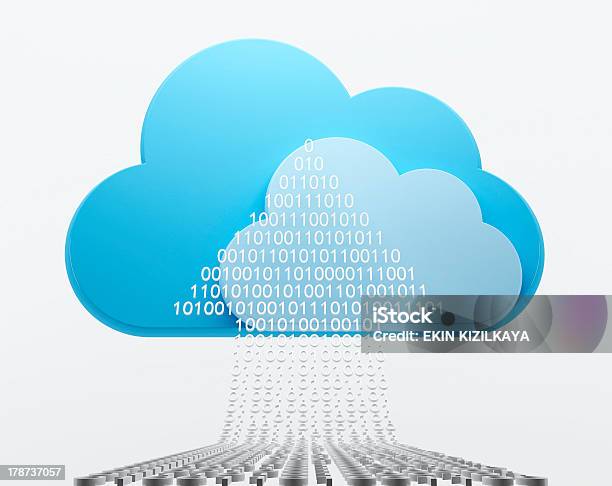 Graphic Of Computing Cloud Uploading Binary Code Stock Photo - Download Image Now - Cloud Computing, White Background, Accessibility