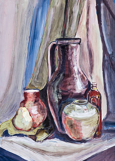 istock child's paiting - still life with ceramic jugs and bowls 178738559