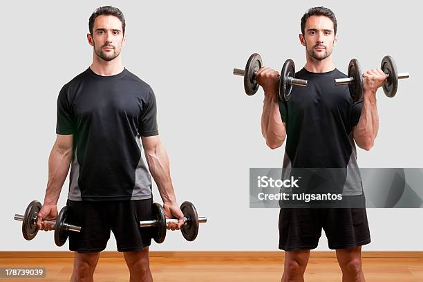 Standing Bicep Dumbbell Curl Stock Photo - Download Image Now - Active Lifestyle, Adult, Bicep