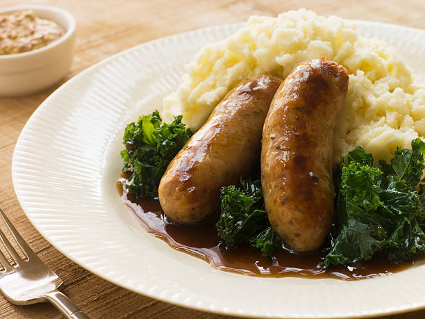istock Pork Sausage and Mash with Curly Kale 178740064