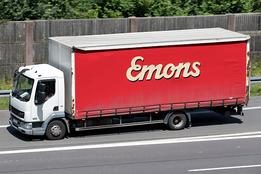 Wiehl, Germany - June 24, 2019: Emons DAF LF truck on motorway