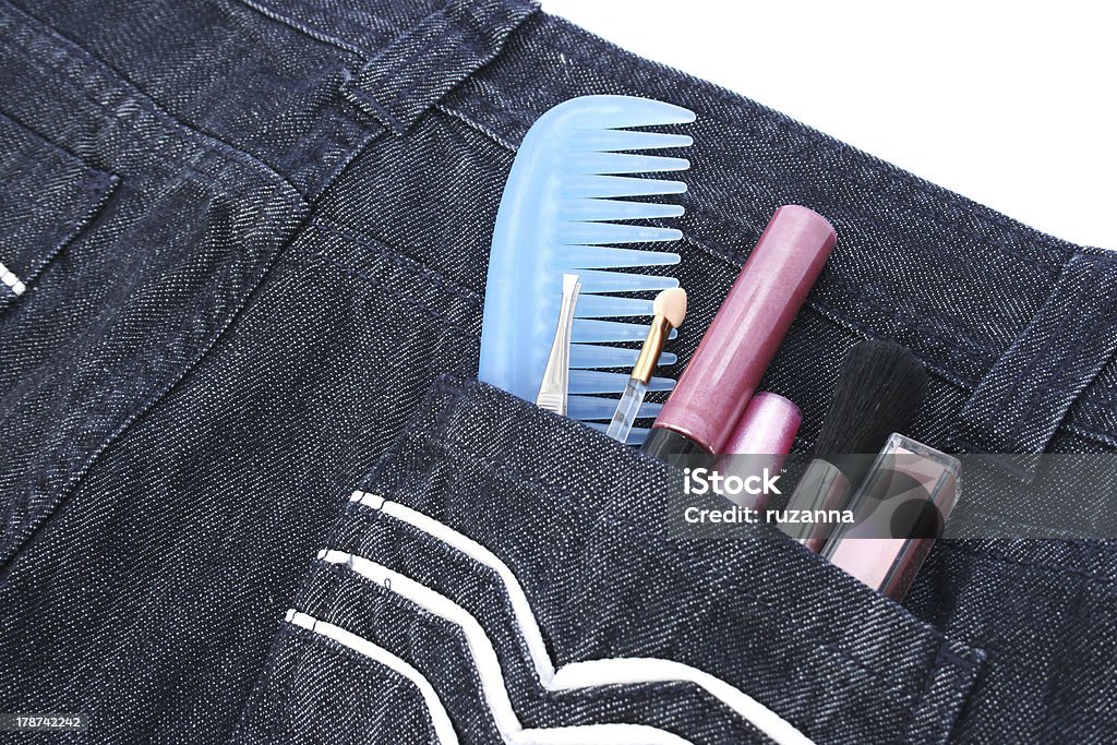 Cosméticos em jeans bolso - Foto de stock de Algodão - Material Têxtil royalty-free