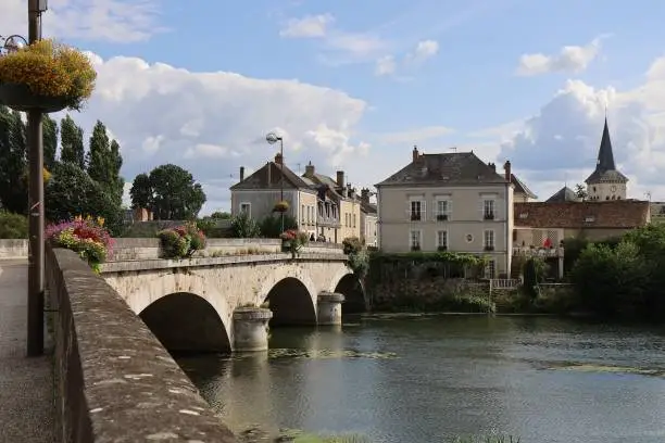 Bridge over the Loir river, town of La Flèche, Sarthe department, France