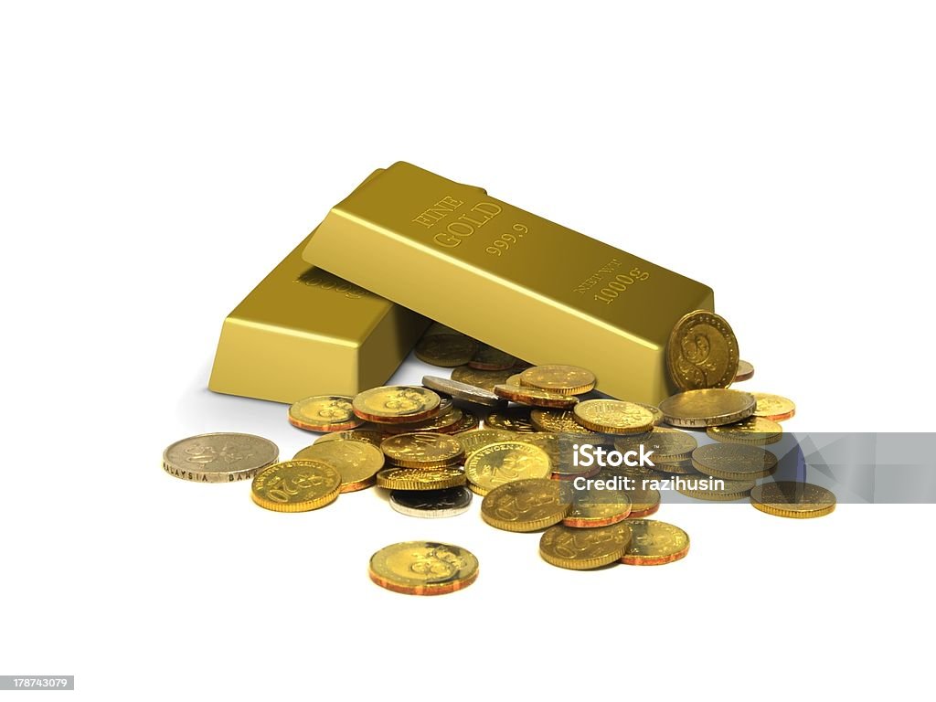 Gold bars and coins Gold bars and coins over white Coin Stock Photo