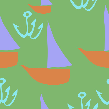 Seamless Stylized Colored Yacht Anchor Hand Drawn Stock Illustration