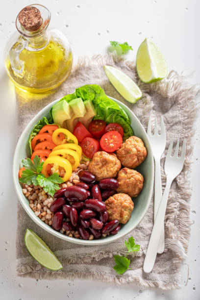 istock Healthy Mexican salad with meat, vegetables and groats. 1787434227