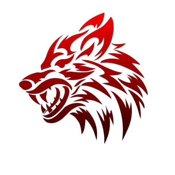 Vector illustration of tribal art red wolf head tattoo