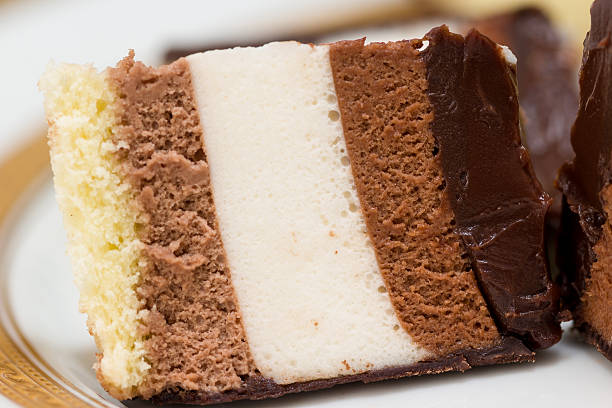 One slice of chocolate cake, macro stock photo