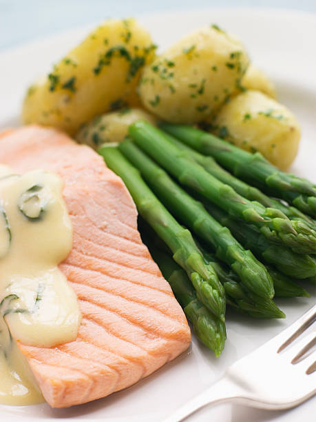 istock Poached Salmon with Asparagus and Sorrel Sauce 178744326