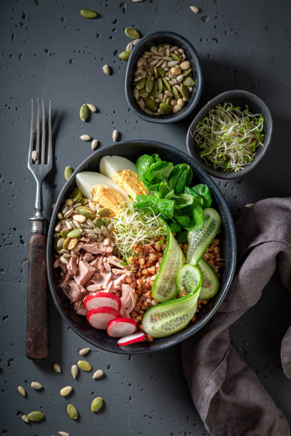 istock Healthy Nicoise salad with groats, eggs and tuna. 1787444874