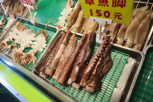 Fresh Prepared Squid at Night Market in Taiwan