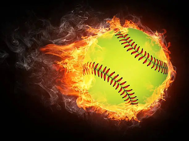 Baseball Ball on Fire. 2D Graphics. Computer Design.