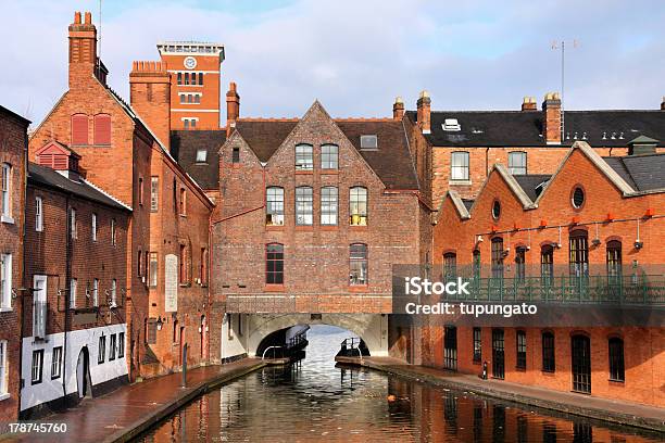 A River View Of Red Brick Buildings In Birmingham Stock Photo - Download Image Now - Birmingham - England, Canal, UK