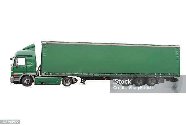 Big Green Truck Isolated Over White Stock Photo - Download Image Now - Bag, Car, Cargo Container