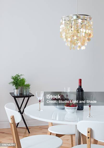 Dining Room Decorated With Beautiful Chandelier Stock Photo - Download Image Now - Dining Room, Scandinavian Culture, Alcohol - Drink
