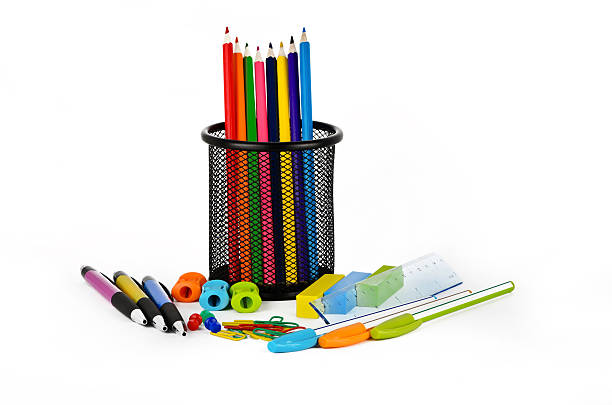 istock Colored pencils, pens, erasers, sharpeners 178746463