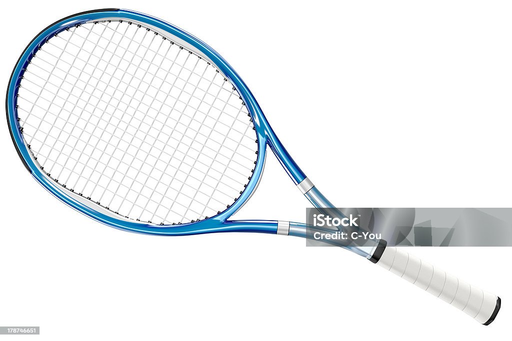 Tennis Racket Blue Style High detailed 3D tennis racket isolated on white background Tennis Racket Stock Photo