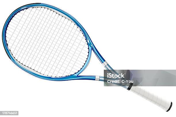 Raquete De Ténis Azul Estilo - Fotografias de stock e mais imagens de Raquete de Ténis - Raquete de Ténis, Branco, ATP Masters Cup de ténis