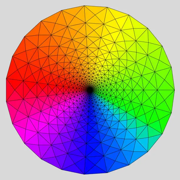 Vector illustration of Vividly colored geometric radial gradient forming a circular mosaic.
